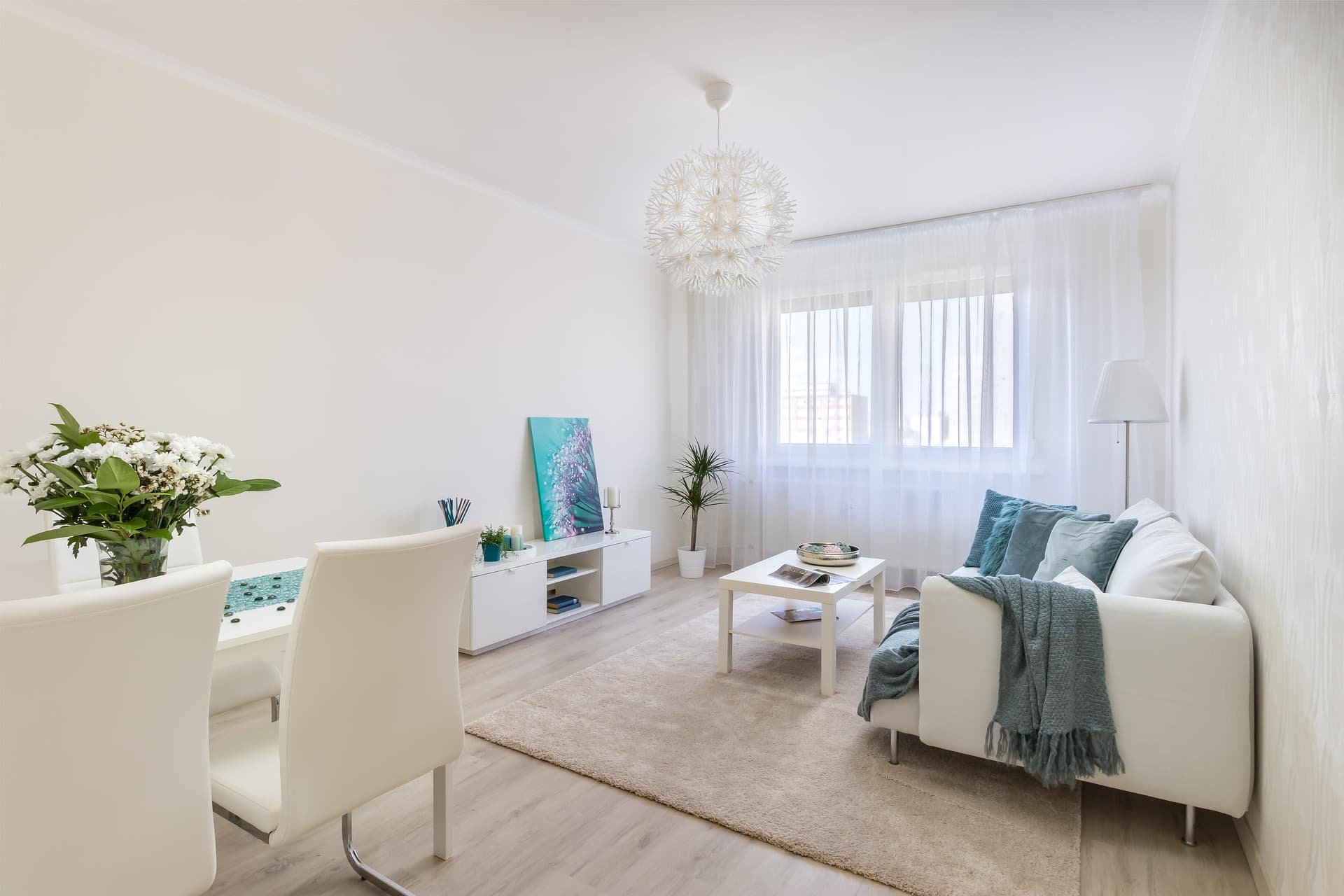 Clean, calm accommodation living and dining space